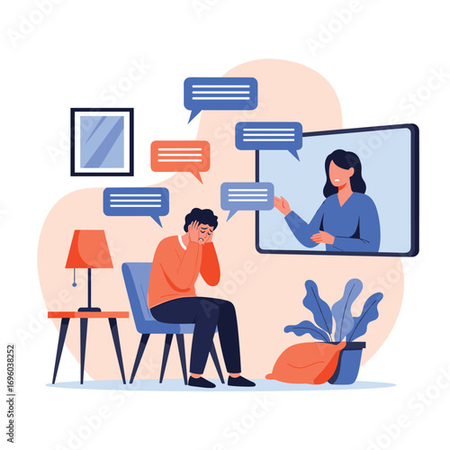 Mental health therapy session online connecting people through digital communication and support