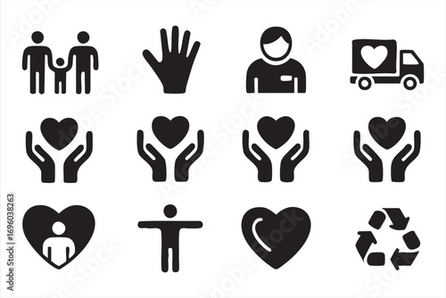 Community Care Vector Icons of Support Volunteer and Social Responsibility