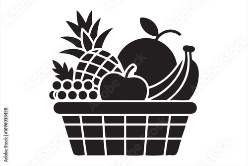 Fresh Organic Fruits Basket Vector Symbol for Market and Nutrition