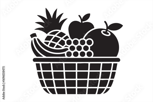 Healthy Food Icon of Fruit Basket Silhouette Vector Illustration