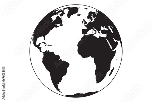 Black and White Globe Vector Illustration of Earth World Map