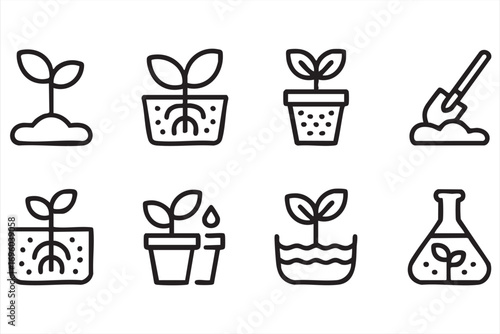 Plant Growth Vector Symbols of Roots Soil and Seedling Development