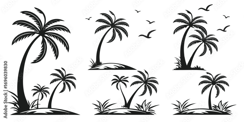Fototapeta premium coastal-horizon-palm-icons-set---6-minimalist-icon