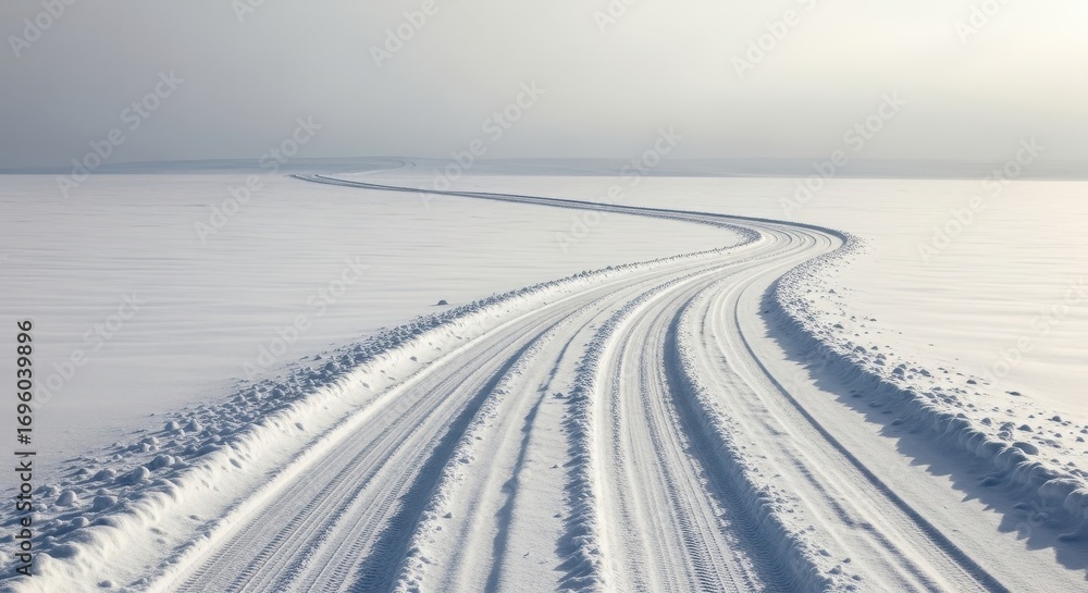 Obraz premium Winding Winter Road Through Snowy Landscape
