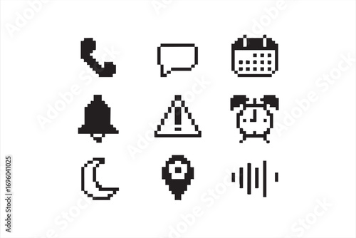 Pixel Icons Collection for Notification Chat and Reminder in Minimal Style