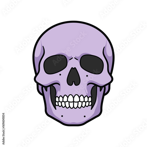 Stylized Lavender Skull with Bold Black Outlines and Cartoonish Features.