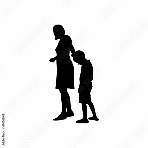 Woman shielding child from bullying awareness and protection concept