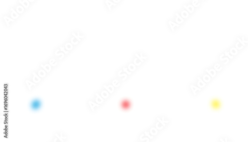 Three Blurry Colored Dots Blue Red and Yellow on White Background Minimalist Design