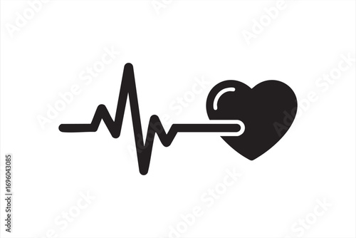 Minimal Black Silhouette EKG Heartbeat Icon for Cardiology and Wellness