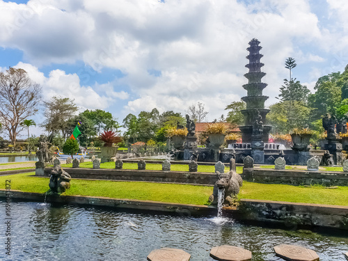 View on park in Tirta Gangga temple in Bali, Indonesia