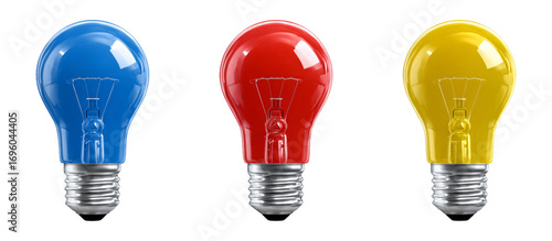 Colorful Light Bulbs in Blue, Red, and Yellow for Creative Design