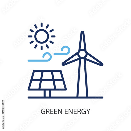 Green energy thin line vector icons.