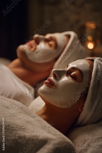 Receiving a couple facial spa massage