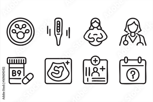 Minimal Outline Icon Pack Featuring Maternity Baby Scan and Medical Symbols