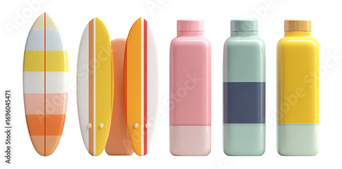 Colorful Surfboards and Bottles Collection for Summer Vibes