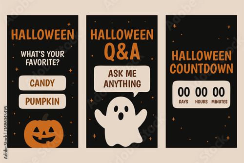 Halloween Instagram Story Template Set with Poll, Q&A, and Countdown