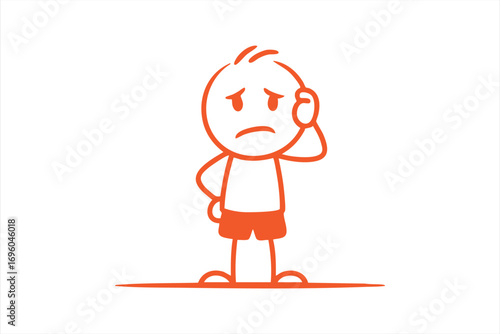 Stickman Cartoon Character with Question Marks Showing Confusion Concept