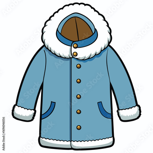 A cartoon illustration of a man in a blue coat and a hood