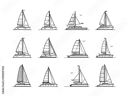 Catamaran ultra minimalist 2D line art