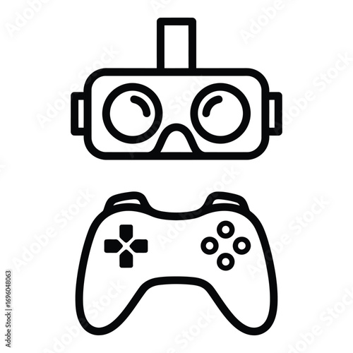 Vector art of virtual reality headset and game controller icon set