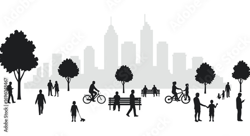city park scene with people enjoying outdoor activities