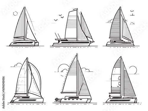 Catamaran ultra minimalist 2D line art