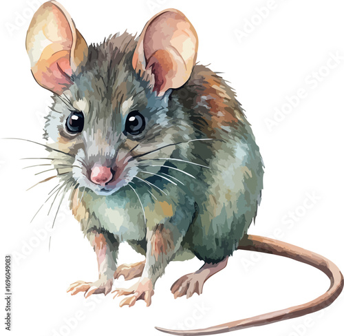 Mouse Realistic Animal Watercolor Illustration