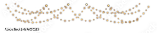 Decorative string lights PNG. Glowing Christmas fairy garland with warm yellow lamps on transparent background. Festive holiday lights for party, wedding, New Year, night event decoration design.