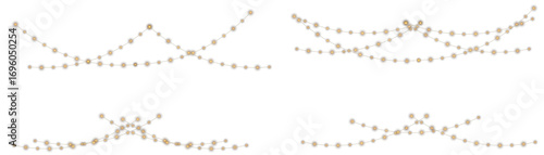 Warm glowing garland. Decorative LED string lights with lamps, isolated on transparent background. Vector Christmas, wedding, New Year and birthday celebration holiday light decoration.