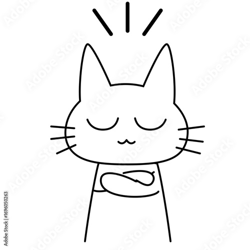 ドヤ顔で目を閉じる猫キャラクターのイラスト