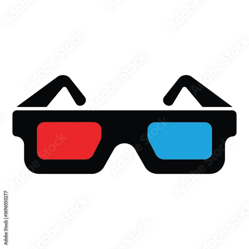 Vector art of a graphic icon of 3d glasses with solid red and blue lenses