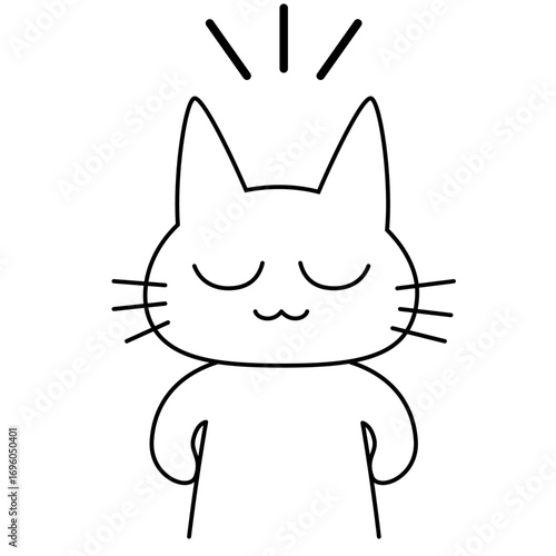 腕を組んでドヤ顔をしている猫キャラクターのベクターイラスト。シンプルな線画スタイルで、自信に満ちたポーズをとるユーモラスでかわいいデザイン素材｜猫,キャラクター,自信