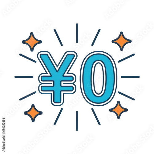 Zero Yen Vector Illustration for Promotion Sale Discount and Special Offer with Sparkling Stars