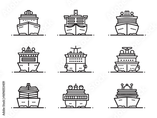 Cruise ship ultra minimalist 2D line art