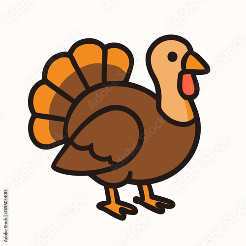Brown cartoon turkey bird in flat vector style isolated on white background 
