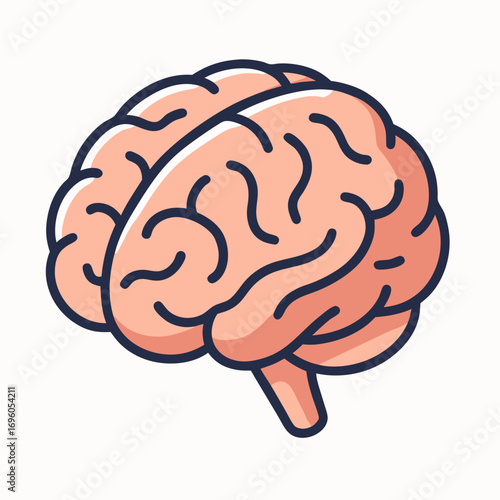 Flat style pink brain icon, symbol of intelligence, learning, and mental health.
