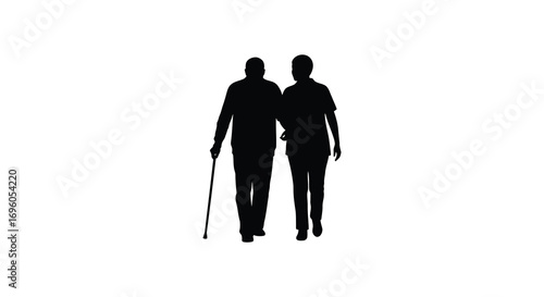 a couple walking together one person using cane