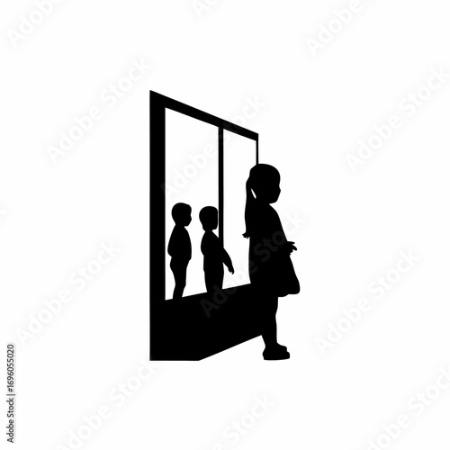Children s silhouette looking at toys in a shop window