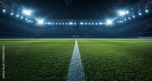 Brightly Lit Soccer Field at Night With Clear Goalposts and Vibrant Green Grass
