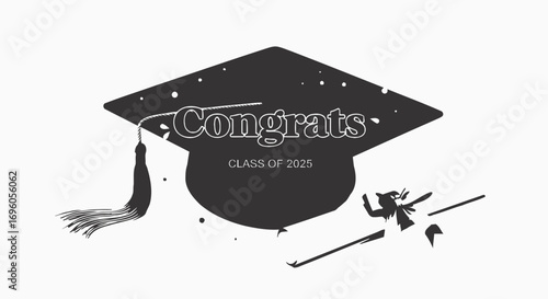 Class of 2025 Graduation Cap with Congrats Text and Confetti
