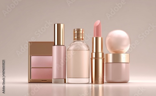 Elegant Display of Feminine Beauty Products Arranged in a Stylish Layout