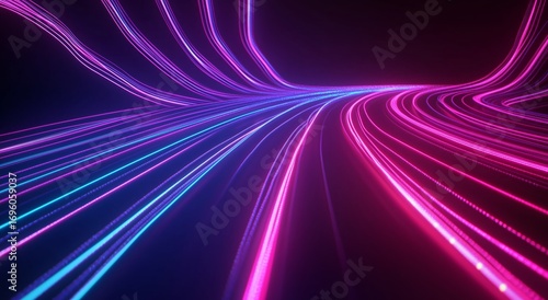 Vibrant Neon Light Trails Create Dynamic Motion in a Digital Landscape at Night