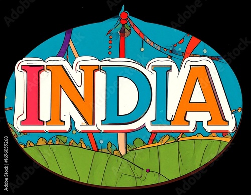Vibrant oval graphic with the word 