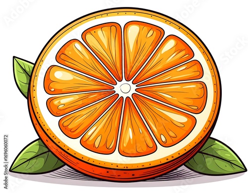 Vibrant orange slice with leaves