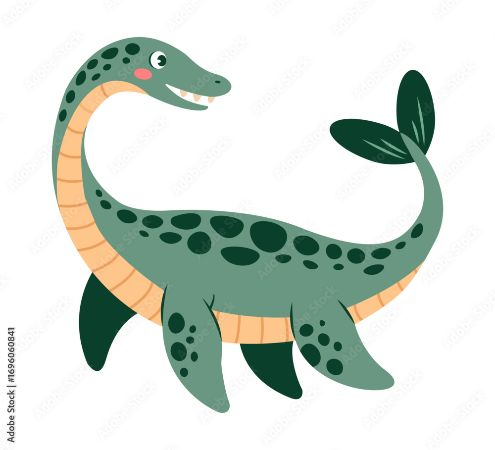 Naklejka premium Cute dinosaur plesiosaurus isolated on a white background. Vector illustration.