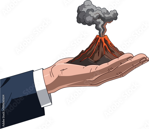Humanitarian Response - Professional hand supporting a volcano, symbolizing community care and resilience in a crisis.