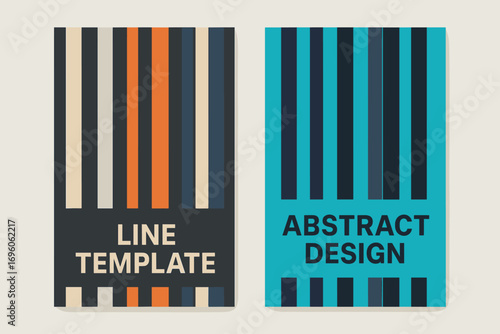Two vertical A6 banners flat vector design dark grey and cyan backgrounds vertical stripe bars composition modern abstract first banner with text Line Template second banner with text.