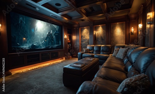 Luxurious Home Theater With Large Screen and Plush Seating for Immersive View...