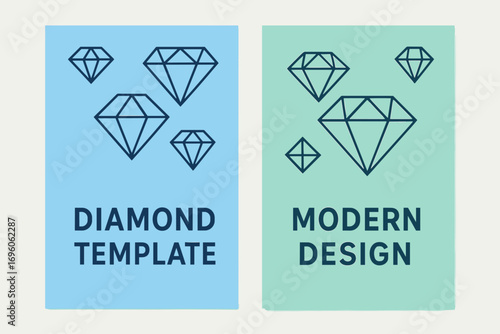 Two vertical A6 banners flat vector design sky blue and mint backgrounds clean geometric diamonds minimal modern first banner with text Diamond Template second banner with text Modern.
