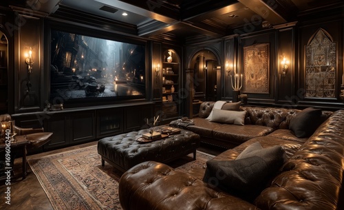 Luxurious Home Theater With Large Screen and Plush Seating for Immersive View...